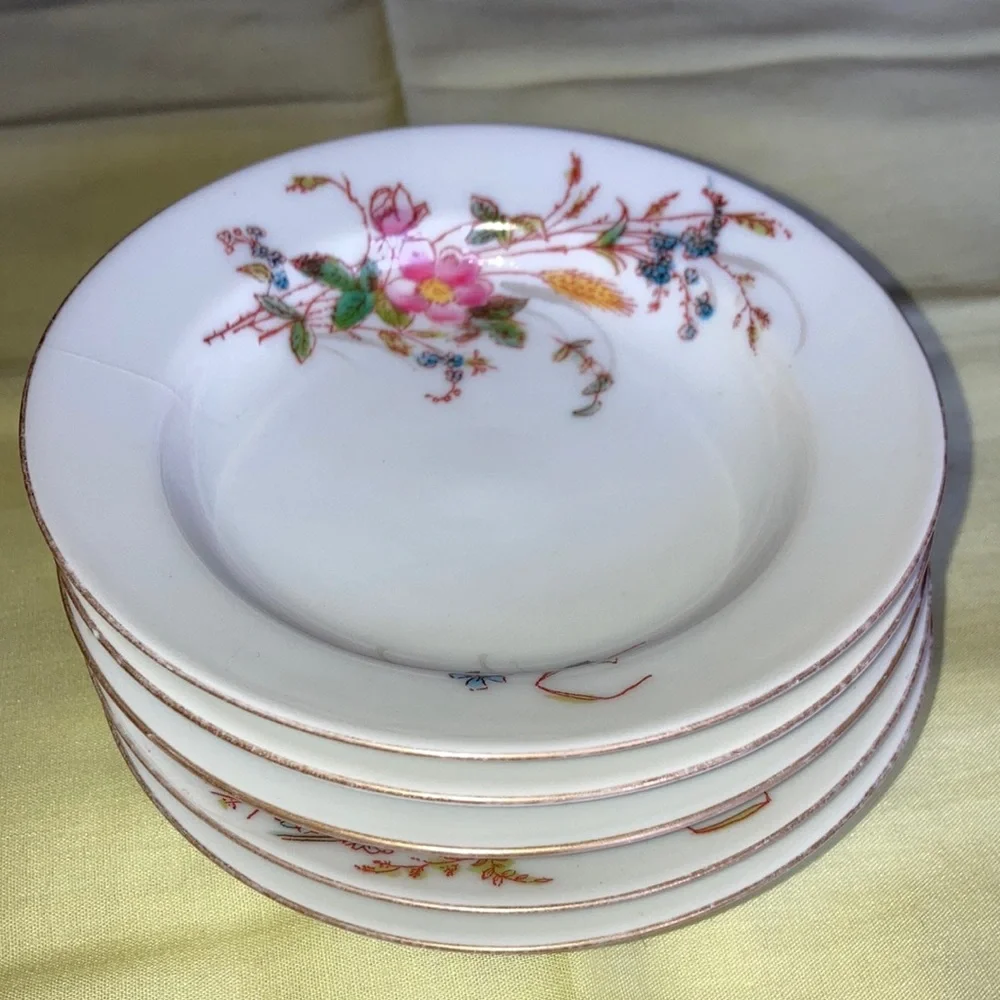 LIMOGE 5 lot sm. Bowls 1” deep w/gr., pink, blue, yel. flower sprays, - Picture 1 of 8